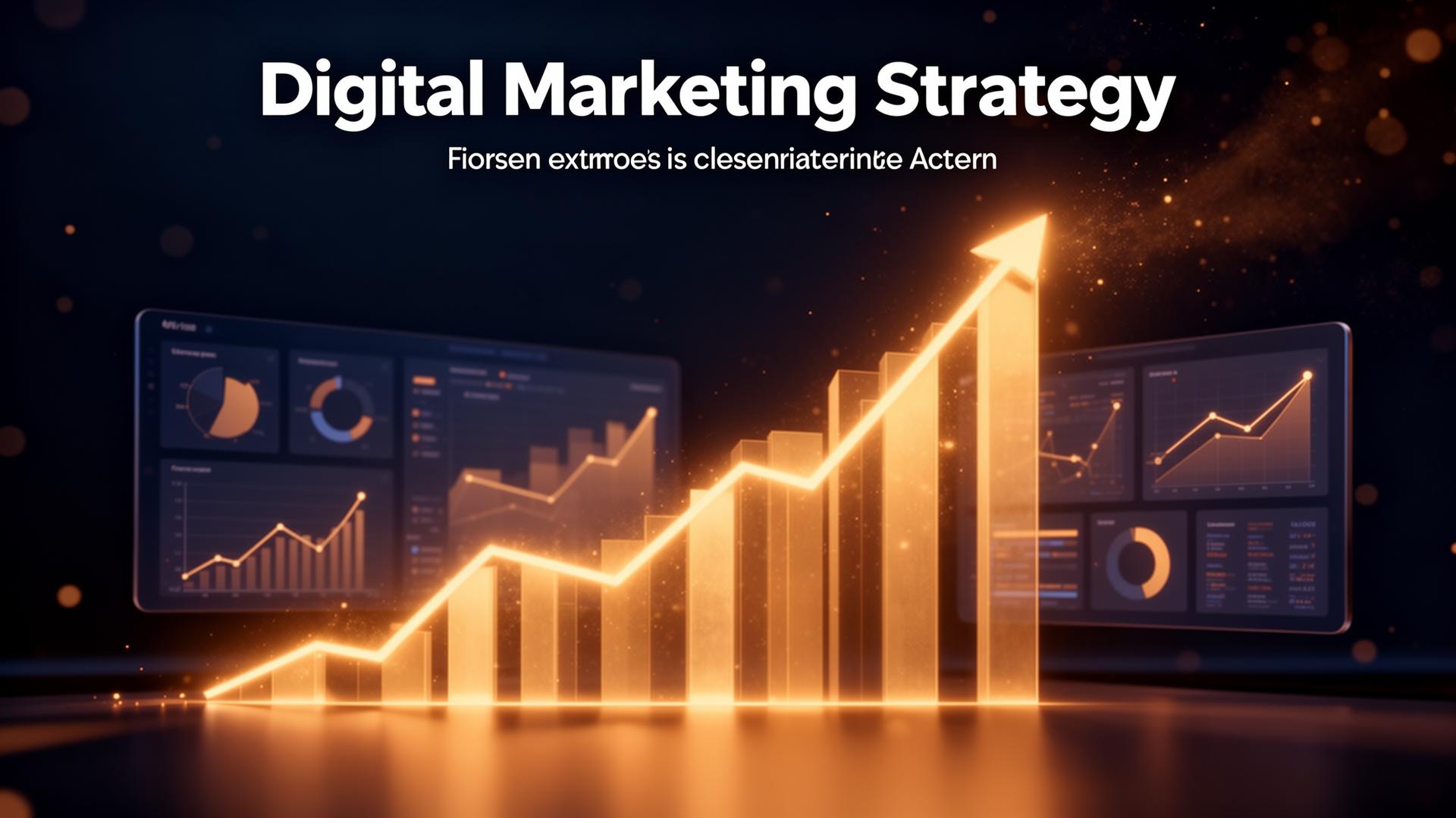 Glowing upward growth chart on dashboards illustrating digital marketing strategy